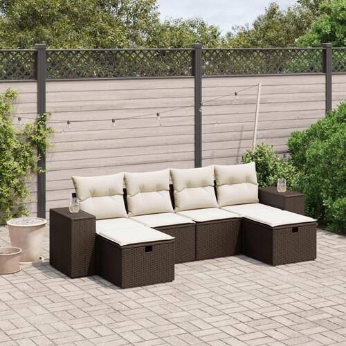 Sofasæt til haven 6 dele med hynder polyrattan brun