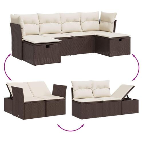 Sofasæt til haven 6 dele med hynder polyrattan brun