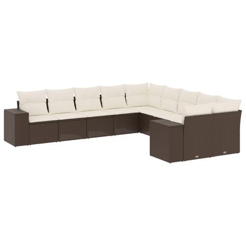 Sofasæt til haven 10 dele med hynder polyrattan brun