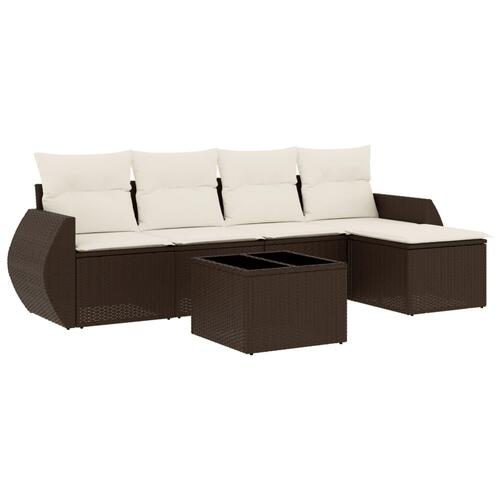Sofasæt til haven 6 dele med hynder polyrattan brun