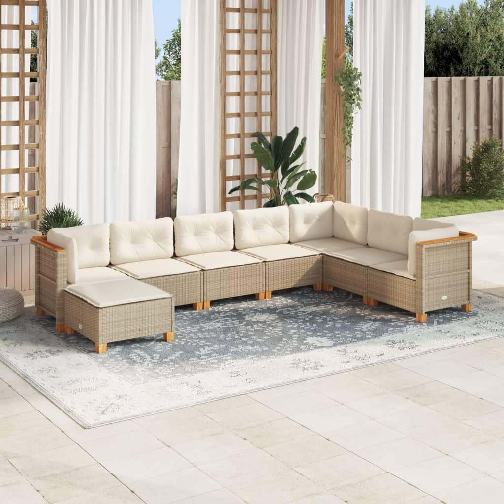 Sofasæt til haven 8 dele med hynder polyrattan beige