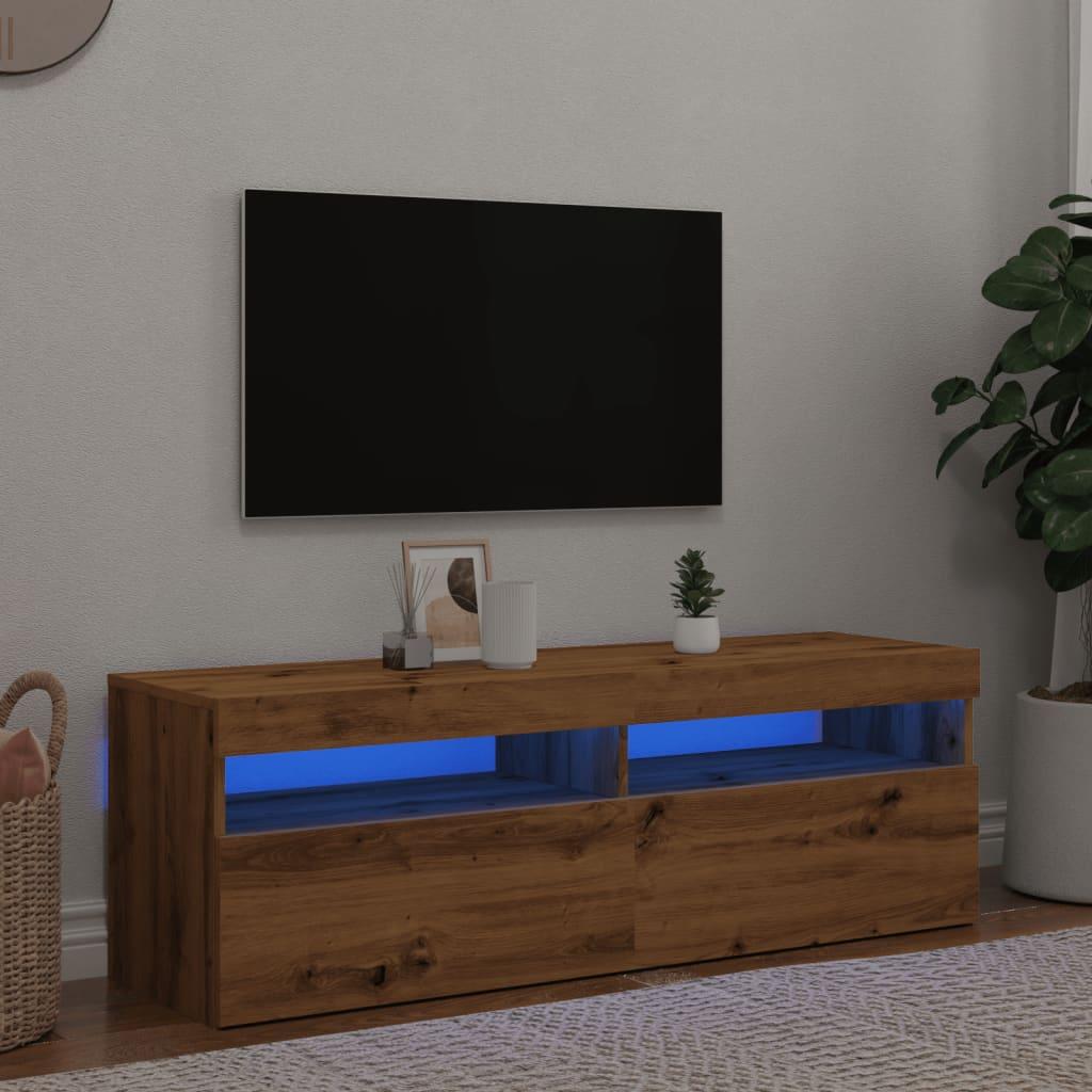 Tv-bord med LED-lys 120x35x40 cm konstrueret træ kunsteg billede