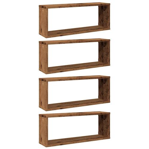 Væghylder 4 stk. 60x15x23 cm kubeformet konstrueret træ sort