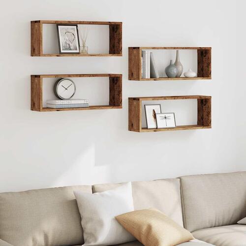 Væghylder 4 stk. 60x15x23 cm kubeformet konstrueret træ sort