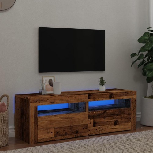 Tv-bord med LED-lys 120 × 35 × 40 cm - konstrueret træ, antikt træ