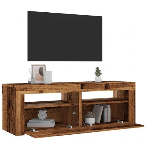 Tv-bord med LED-lys 120 × 35 × 40 cm - konstrueret træ, antikt træ