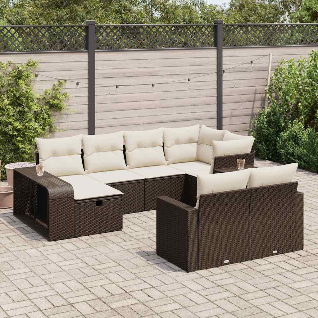 Sofasæt til haven 10 dele med hynder polyrattan brun