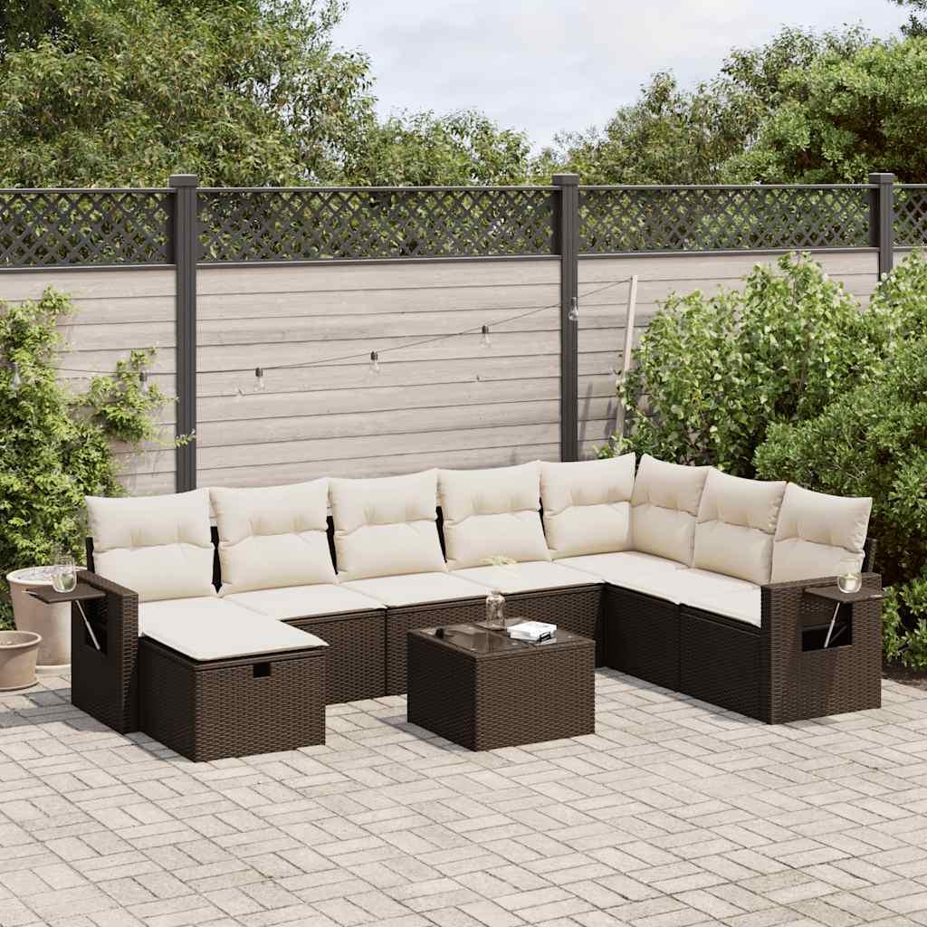 Sofasæt til haven 9 dele med hynder polyrattan brun