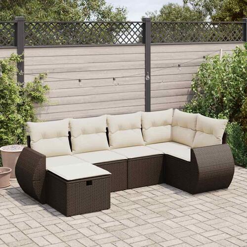 Sofasæt til haven 6 dele med hynder polyrattan brun