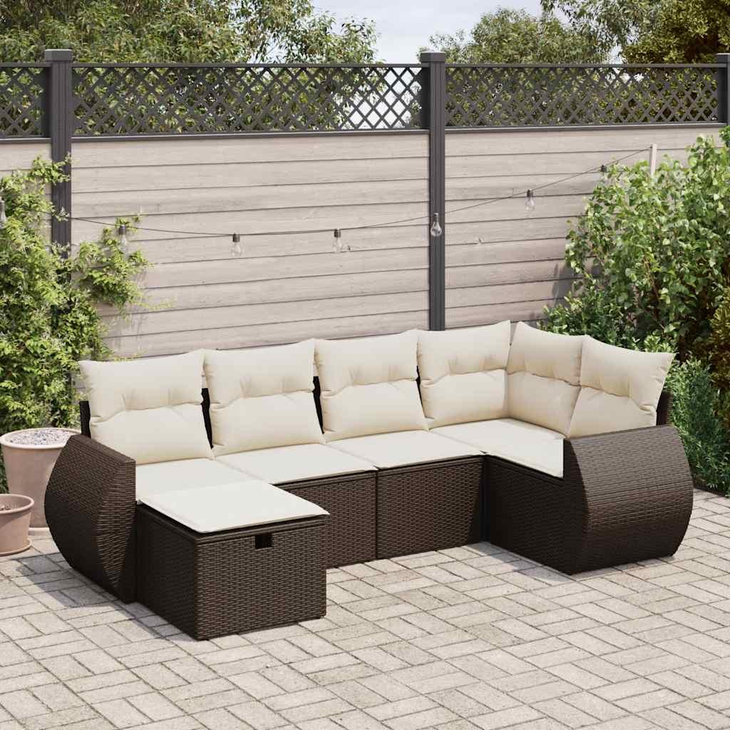 Sofasæt til haven 6 dele med hynder polyrattan brun
