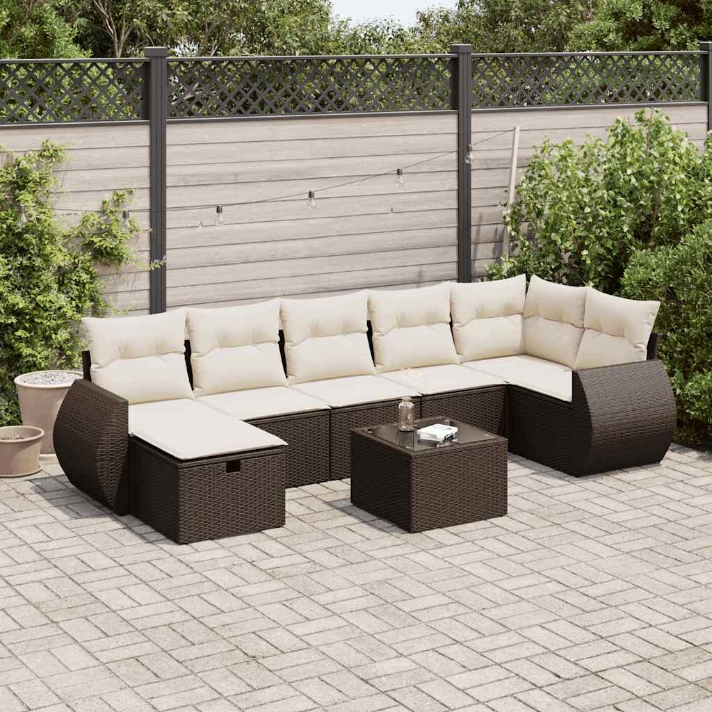 Sofasæt til haven 8 dele med hynder polyrattan brun