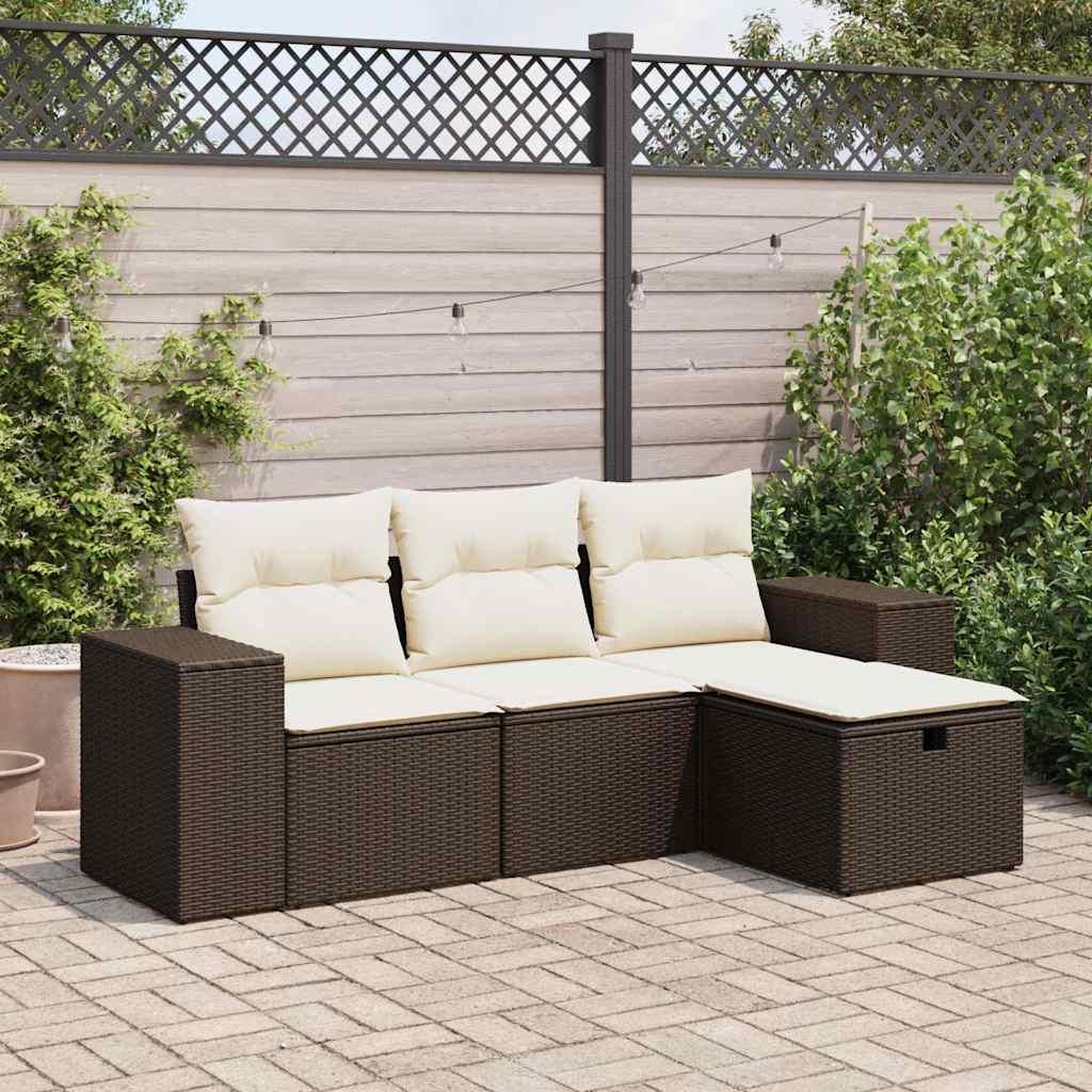Sofasæt til haven 4 dele med hynder polyrattan brun