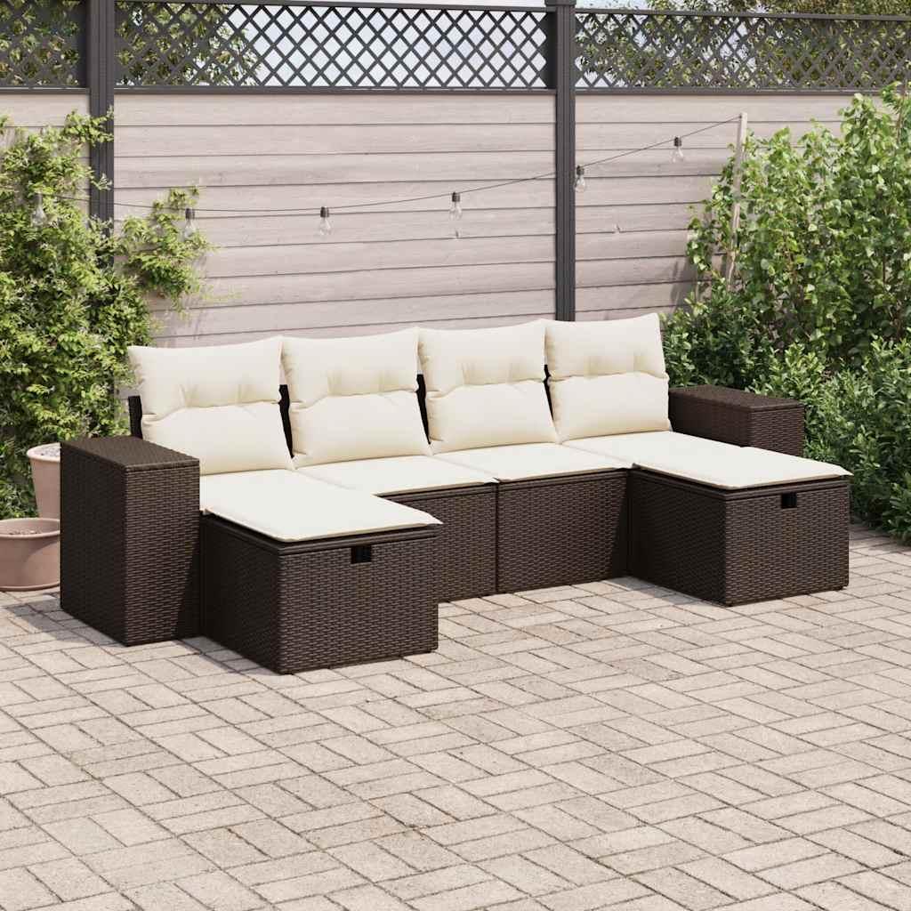 Sofasæt til haven 6 dele med hynder polyrattan brun