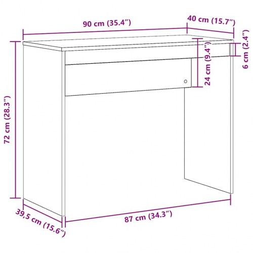 Skrivebord 90×40×72 cm i konstrueret træ - antikt træ