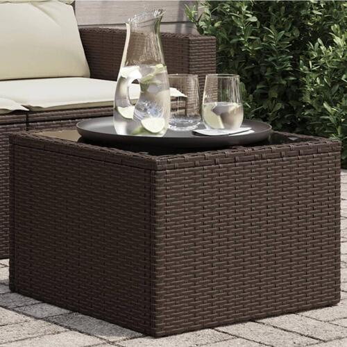 Havebord med glastop 55x55x37 cm polyrattan brun