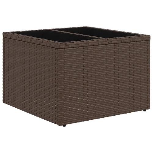 Havebord med glastop 55x55x37 cm polyrattan brun