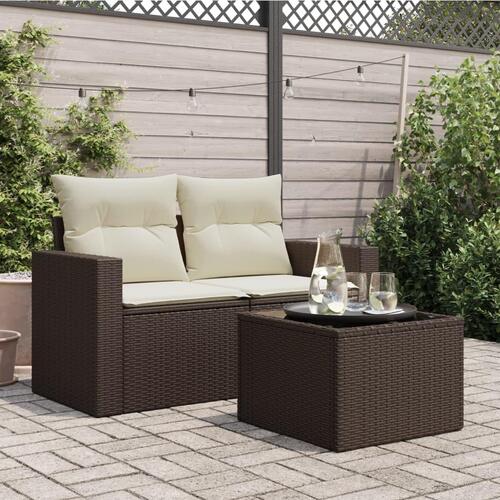 Havebord med glastop 55x55x37 cm polyrattan brun