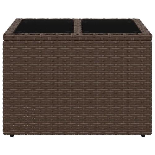 Havebord med glastop 55x55x37 cm polyrattan brun