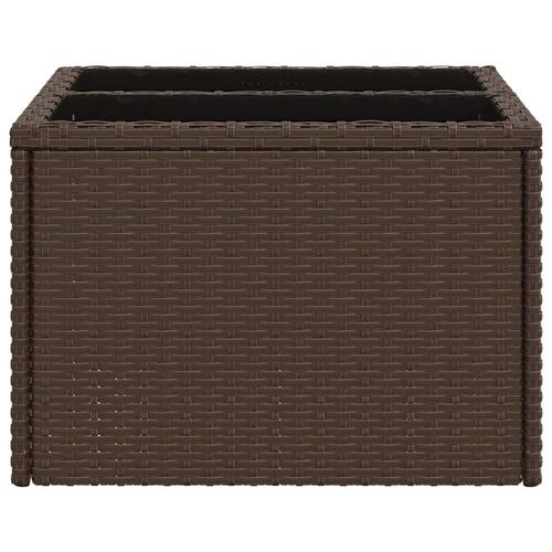 Havebord med glastop 55x55x37 cm polyrattan brun