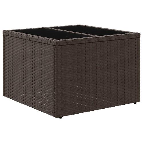 Havebord med glastop 55x55x37 cm polyrattan brun