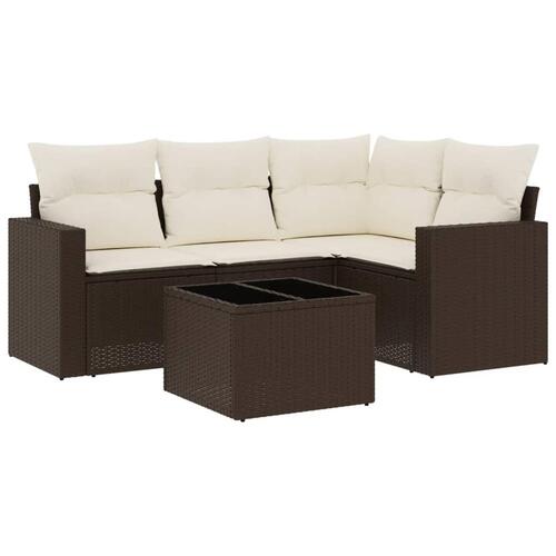 Sofasæt til haven 5 dele med hynder polyrattan brun