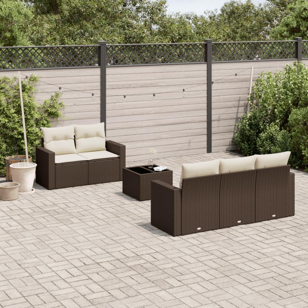 Sofasæt til haven 6 dele med hynder polyrattan brun