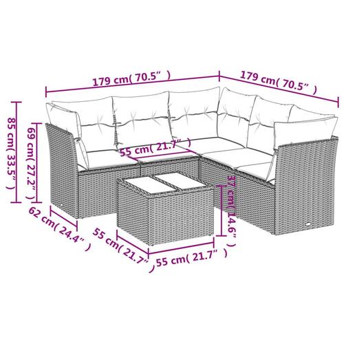 Sofasæt til haven 6 dele med hynder polyrattan brun