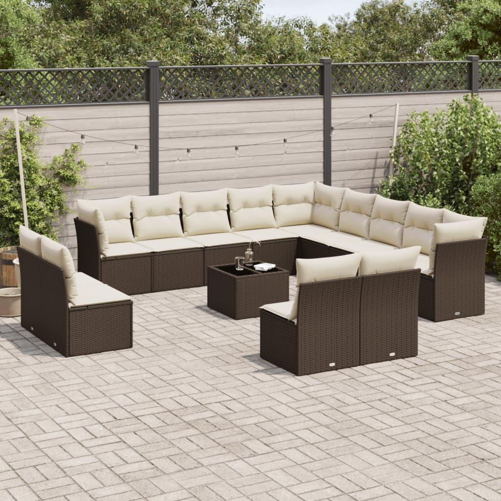 Sofasæt til haven 14 dele med hynder polyrattan brun