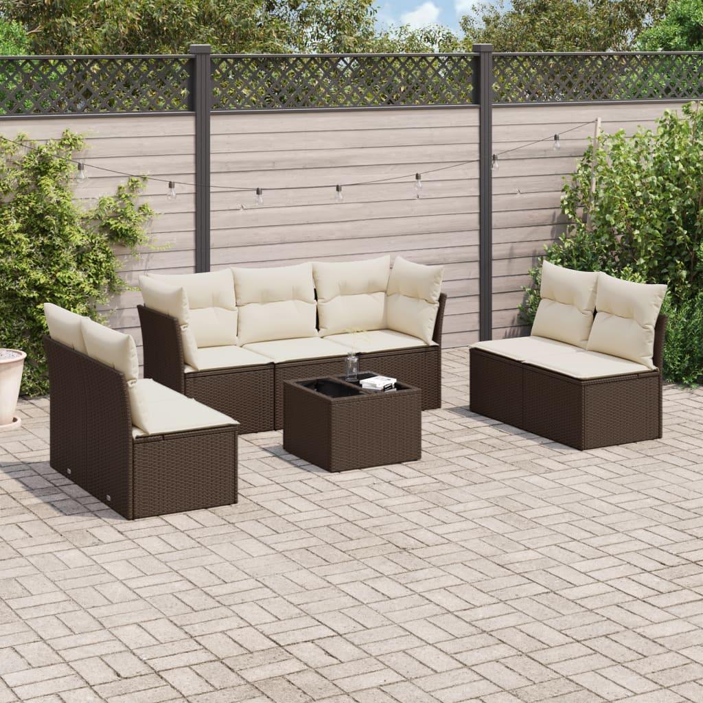 Havesofasæt i polyrattan - 8 dele med hynder, brun