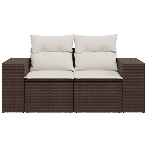 2-personers havesofa med hynder polyrattan brun