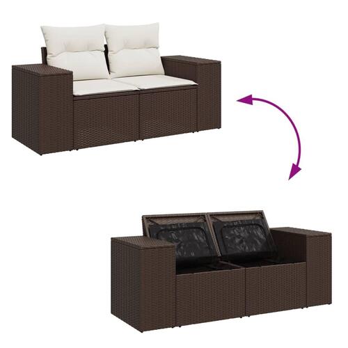 2-personers havesofa med hynder polyrattan brun