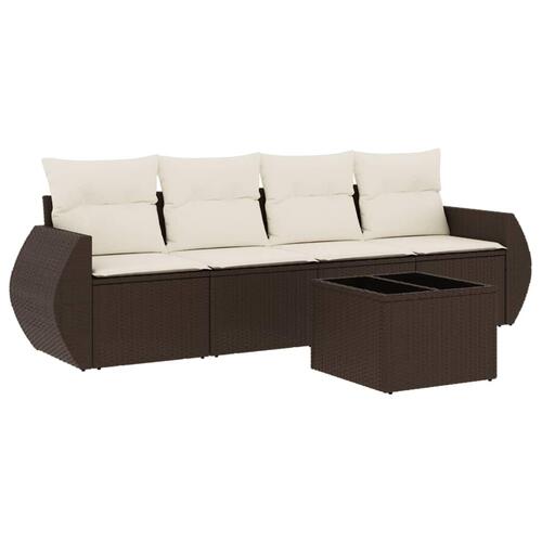 Sofasæt til haven 5 dele med hynder polyrattan brun