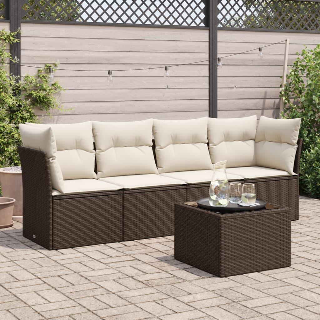Sofasæt til haven 5 dele med hynder polyrattan brun billede
