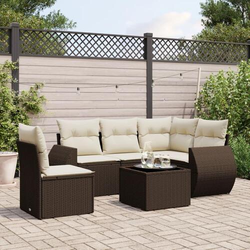Sofasæt til haven 6 dele med hynder polyrattan brun