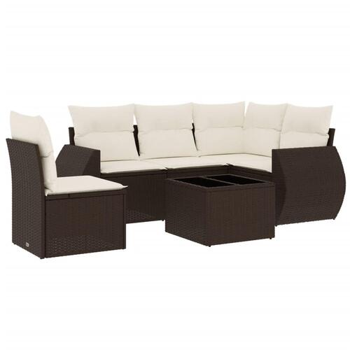 Sofasæt til haven 6 dele med hynder polyrattan brun