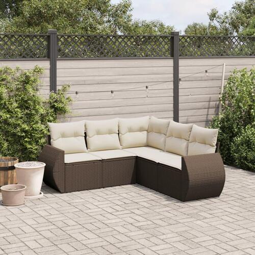 Sofasæt til haven 5 dele med hynder polyrattan brun