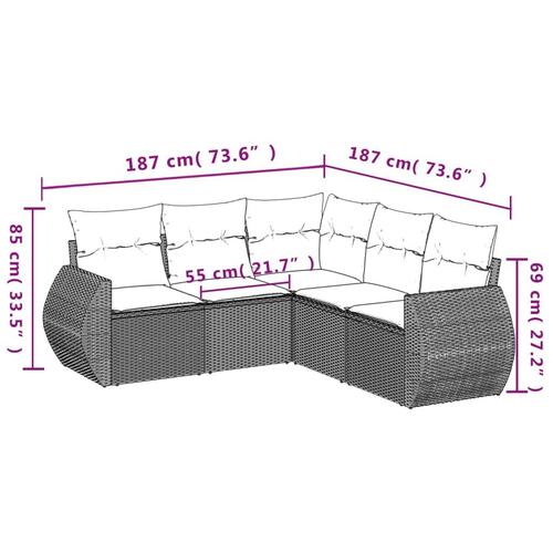 Sofasæt til haven 5 dele med hynder polyrattan brun
