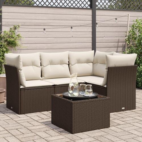Sofasæt til haven 5 dele med hynder polyrattan brun
