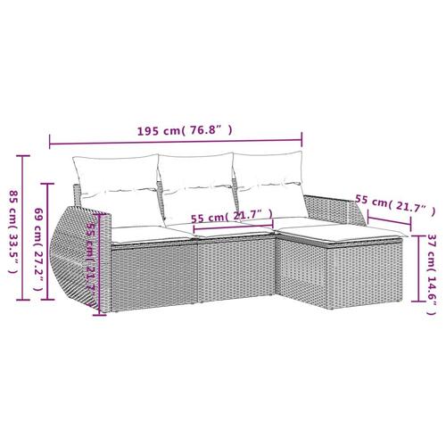 Sofasæt til haven 4 dele med hynder polyrattan brun
