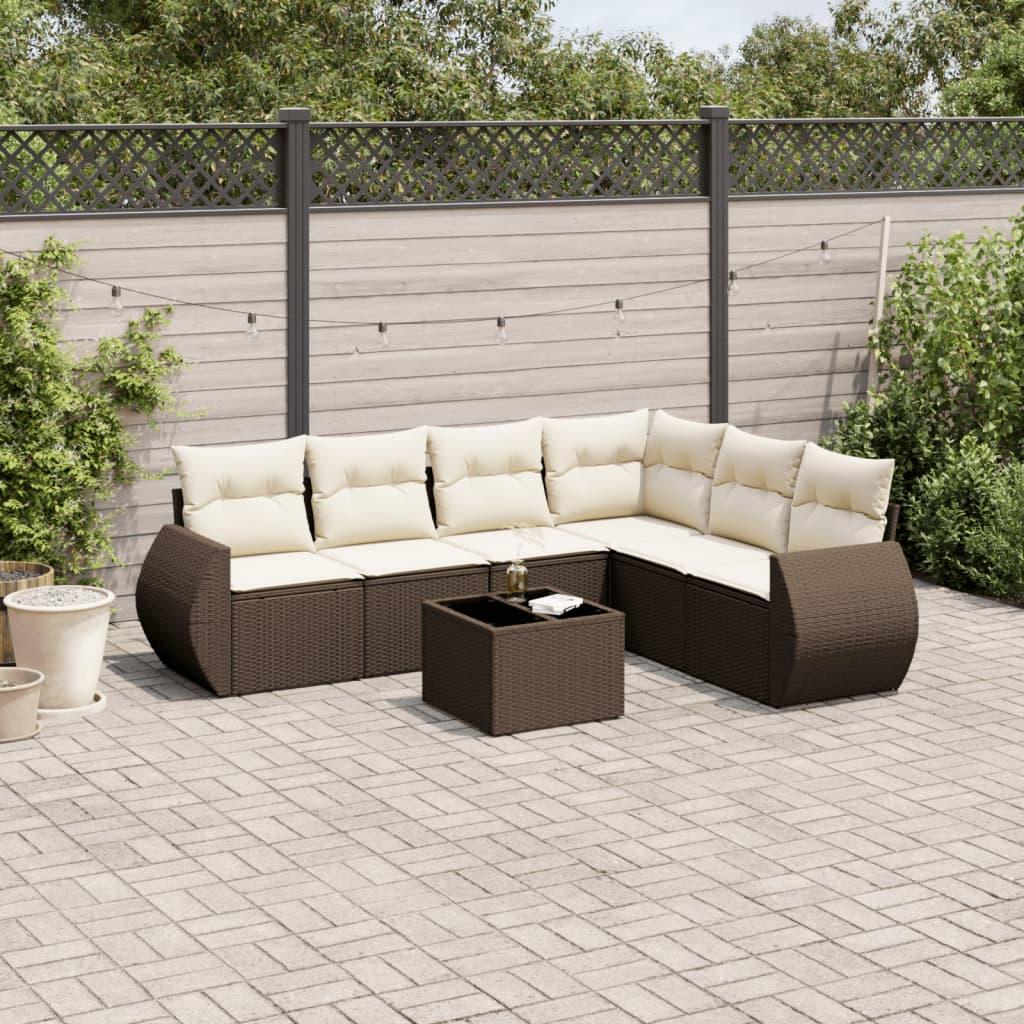Sofasæt til haven 7 dele med hynder polyrattan brun