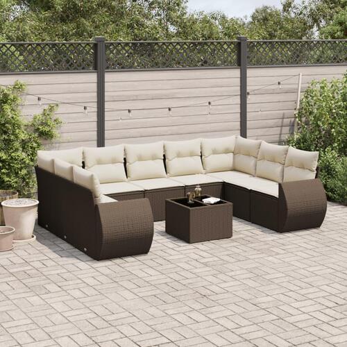 Sofasæt til haven 10 dele med hynder polyrattan brun
