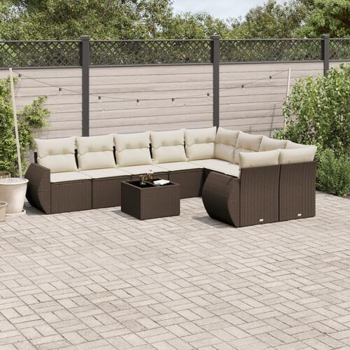Sofasæt til haven 10 dele med hynder polyrattan brun