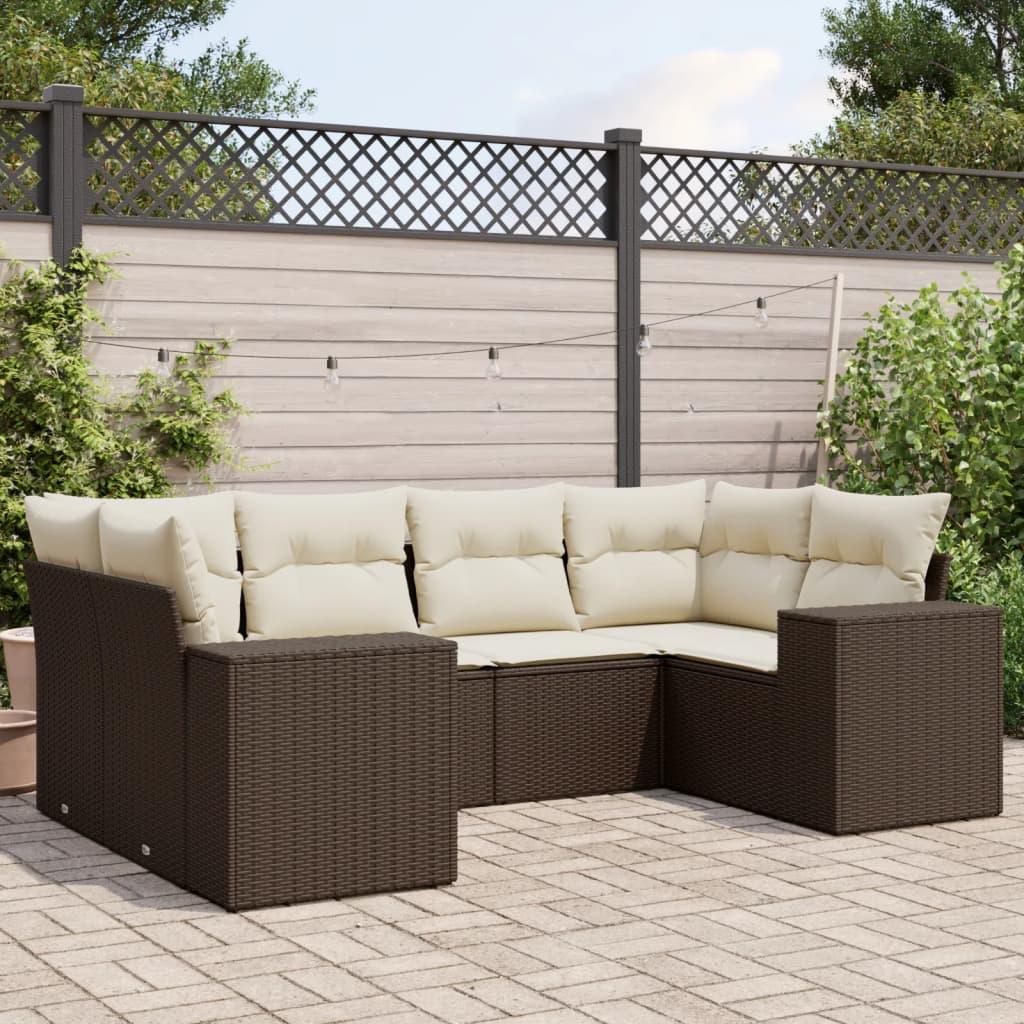 Sofasæt til haven i polyrattan - 6 dele med hynder, brun