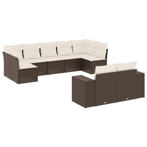 Sofasæt til haven 9 dele med hynder polyrattan brun