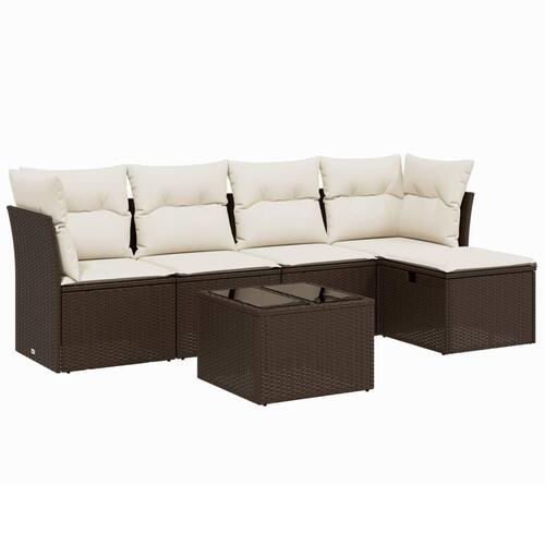 Sofasæt til haven 6 dele med hynder polyrattan brun