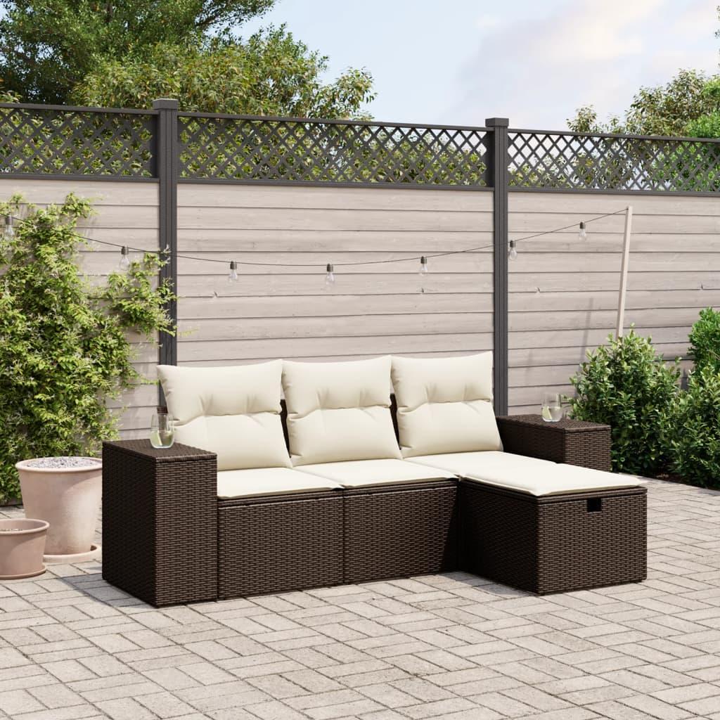 Sofasæt til haven 4 dele med hynder polyrattan brun