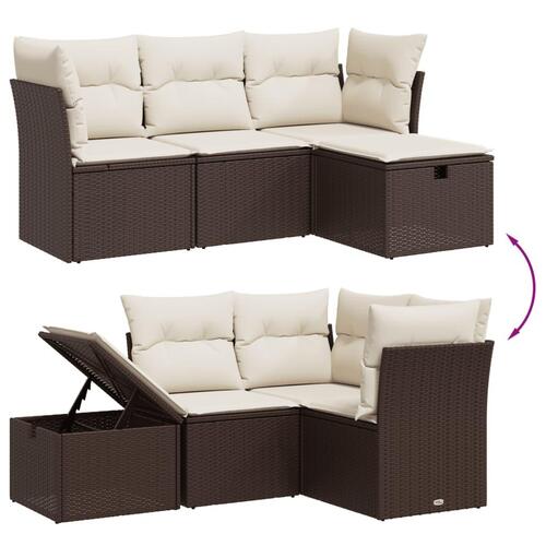 Sofasæt til haven 4 dele med hynder polyrattan brun