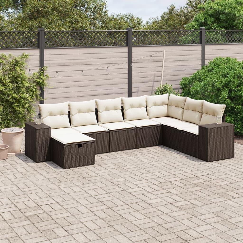 Sofasæt til haven 8 dele med hynder polyrattan brun
