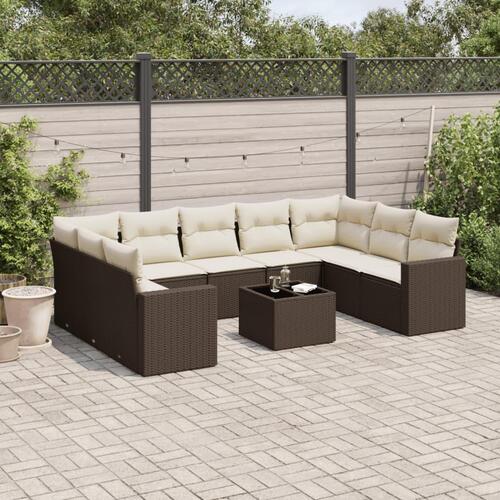 Sofasæt til haven 10 dele med hynder polyrattan brun