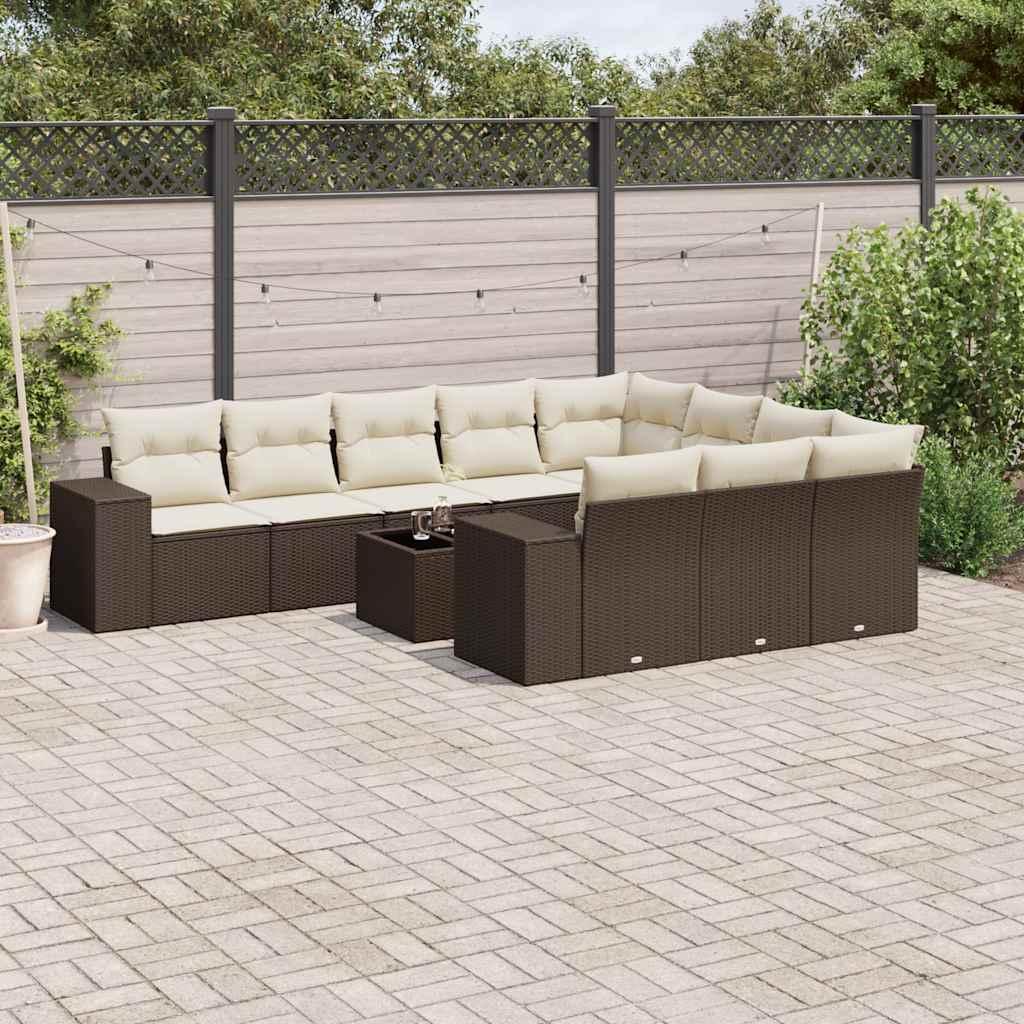 Loungesæt til haven 11 dele med hynder polyrattan brun